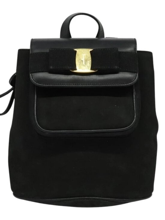Salvatore Ferragamo Vala Vala Backpack Suede Black Gold Auth 133755 main image 13